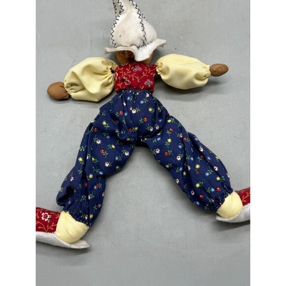 Handmade Fabric Rag Doll With Floral Patterned Clothes & White Felt Hat 12" READ - Picture 5 of 16